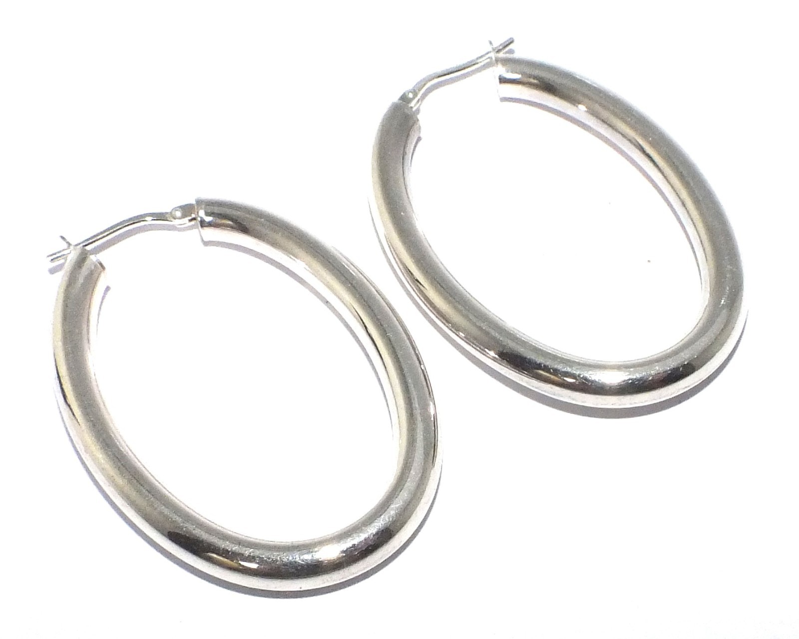 Pendientes Largos De Aro Ovalados De Plata De Ley 925 Para Mujer