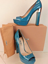 NIB MIU MIU PRADA 5KP267 PATENT LEATHER SILVER HEEL PLATFORM PUMPS 39 ITALY
