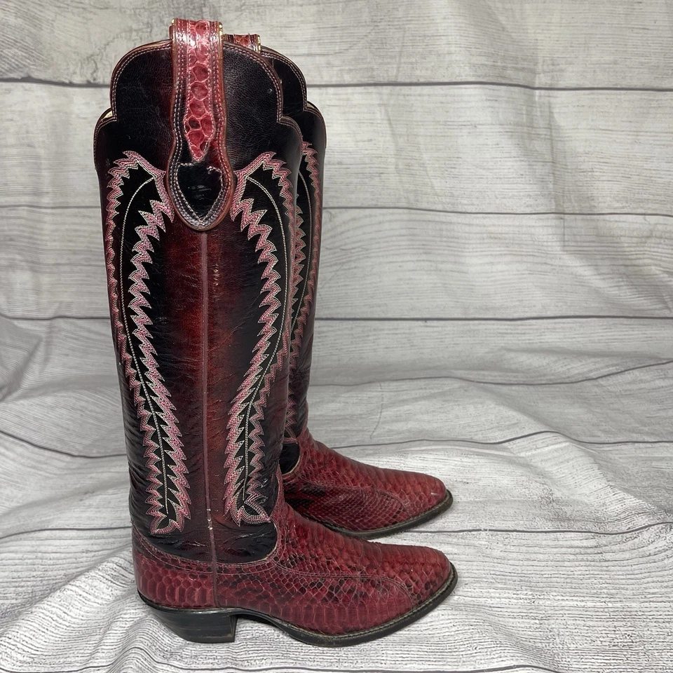 Botas occidentales Justin para mujer 5,5 vintage hasta la rodilla piel de serpiente pitón roja Foto 3 de 4