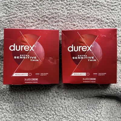 Durex Extra Sensitive Thin Condoms Regular Fit 24 Ct Lot 2 Latex Mens Lubricated