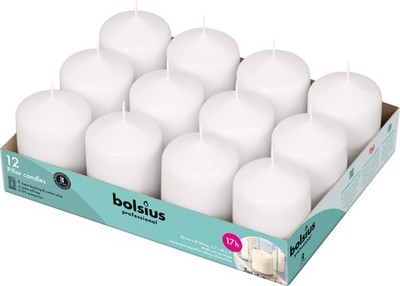 BOLSIUS 12 White Pillar Candles Bulk - 2.3 x 3 inch x 3 Inches,