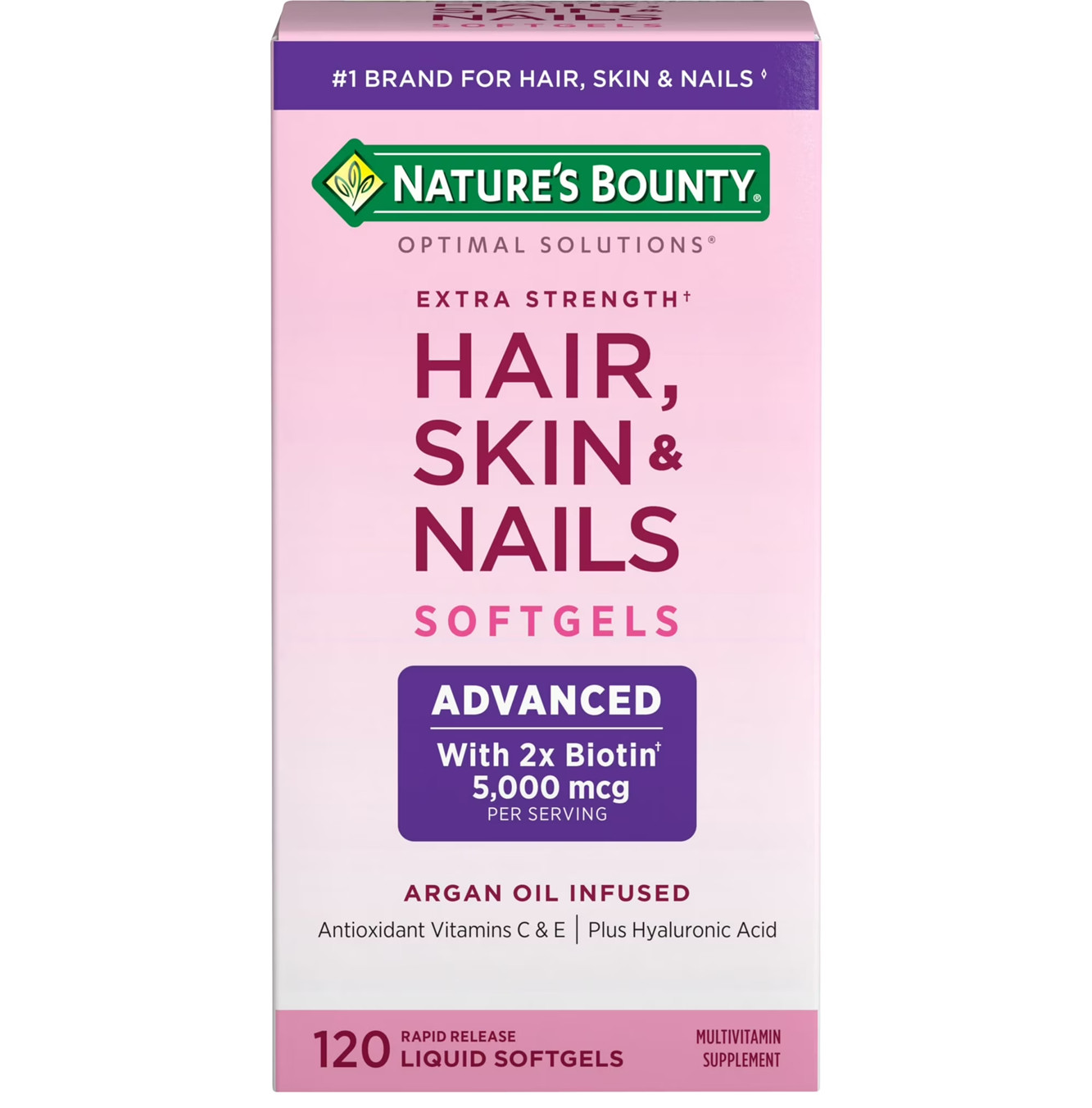 Nature's Bounty Optimal Solutions® Hair, Skin Nails, Extra Strength 120 SoftGel