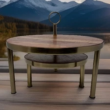 Tiered Wood & Metal Nested Round Serving Stand Farmhouse Style Dessert Display