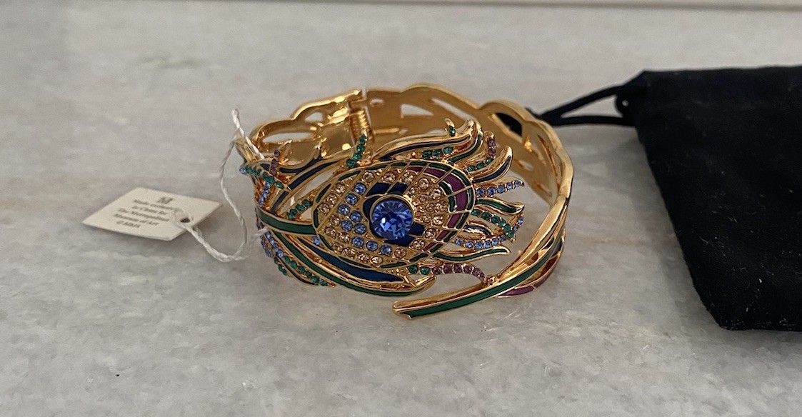 New With Tag MMA Peacock Feather Cuff Bracelet 18KT Overlay Crystals image 2