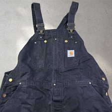 Vintage 90's Carhartt R01 BLK Black Duck Double Knee Bib Overalls Size 42x30