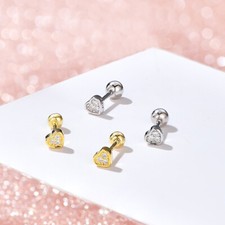 925 Sterling Silver Tiny Heart CZ Stud Screw Back Helix Piercing Earrings A4166