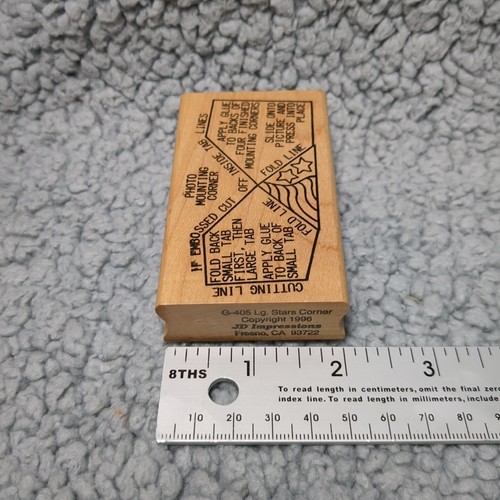 Vintage 1996 JD impressions woodmounted rubber stamp large star corners - Picture 5 of 5