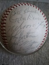 Hall Of Fame Nellie Fox Joe Morgan Signed 1966 Houston Astro Baseball PSA + Cut
