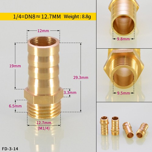 4mm-19mm Brass Male Thread x Hose Barb Tail Adapter Connector BSP 1/8" 1/4" 3/8" - Picture 15 of 25