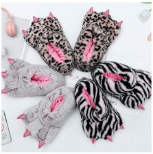 Women girls soft plush fun winter animal claw claw foot indoor slippers