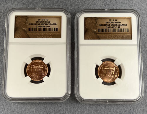 2010-P & D 1C NGC Brilliant Uncirculataed Union Shield Lincoln Cent Coins - Afbeelding 1 van 4