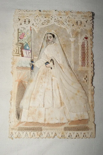 PIOUS IMAGE KNIFE SOUVENIR FIRST COMMUNION CHRISTIAN LACE V267