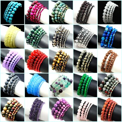Wholesale Gemstone Bracelet Balance Elastic Stretch 4mm 6mm 8mm 10mm 12mm 7.5''