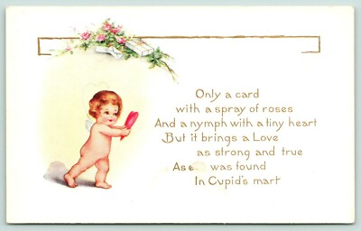 #ad Valentine Spray of Roses Nymph With Tiny Heart Cupid#x27;s Mart Emboss Whitney Made $6.00