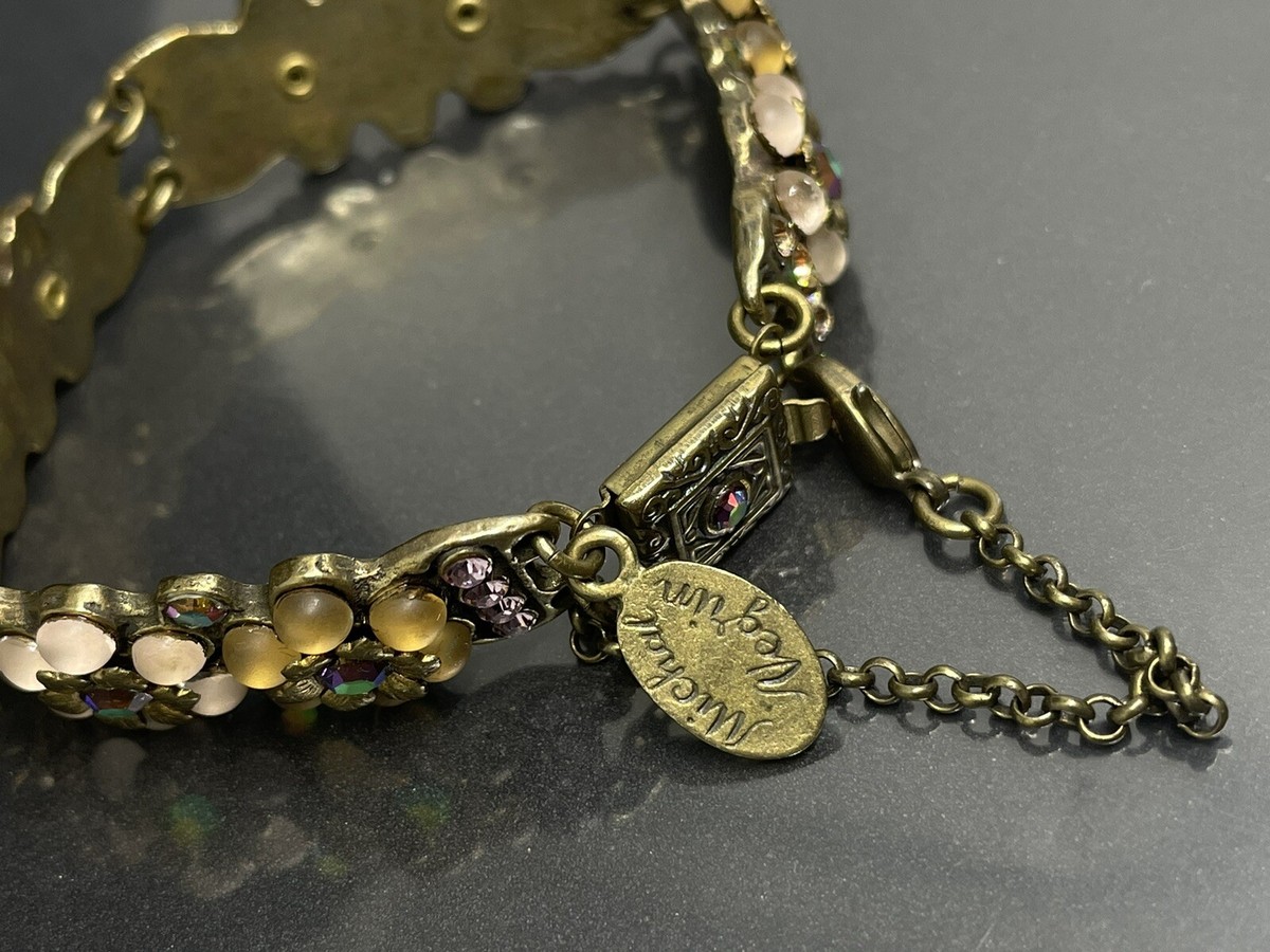Michal Negrin Bracelet Bronze Tone Crystals Victorian Revival Deco