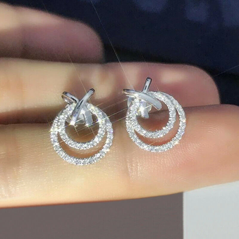 925 Silver 1.10CT Round Cut CZ Circles Dangle Unique Earrings 14K White Gold FN - Image 2 of 4