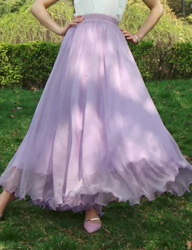 Damen Lange Röcke Hohe Taille Weiß Chiffon Sommer Boho Maxirock Strand Volant - Bild 39 von 40