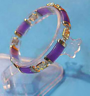 Purple Jade 18KGP Fortune Longevity Happiness Luck Link Clasp Bangle Bracelet