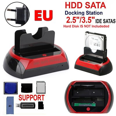 USB 2.0 to IDE/SATA External Hard Drive Dockingstation 2 Bay 2.5'' 3.5'' HDD EU