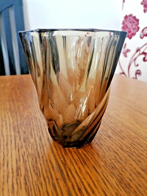 RETRO RAUCHGLAS VASE ARKOPAL FRANKREICH 13cm HOCH