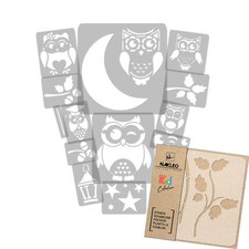 14 x Plantillas de Plástico Reutilizables // BÚHO - LUNA - RAMA // 34cm a 8cm // NIÑOS