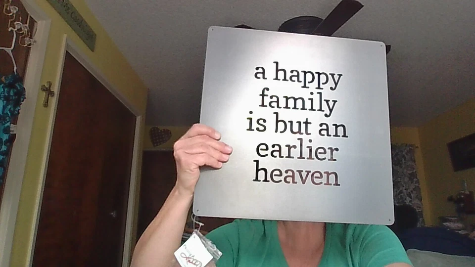 NWT Metal Wall Art, "A Happy Family is But An Earlier Heaven" 14"x14" Primitive - Image 3 of 4