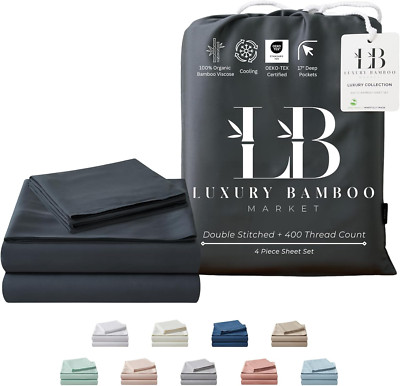Luxury Bamboo Queen Bed Sheet Set | Ultra Soft Cooling 17'' Deep Pocket Charcoal