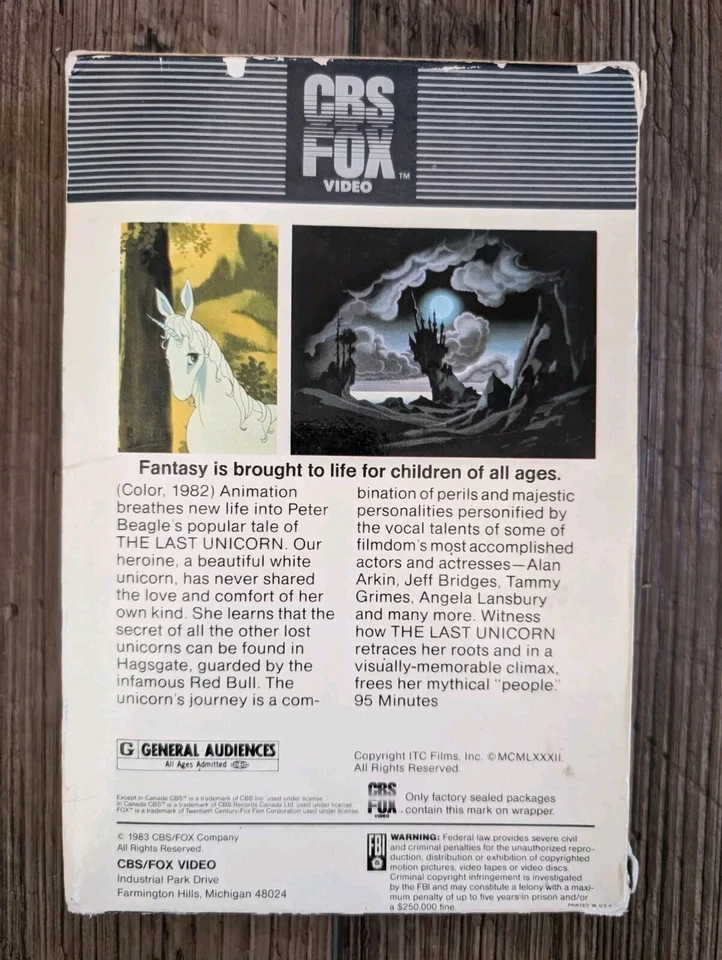 The Last Unicorn  (1983) CBS/FOX Release VHS - Image 2 of 4