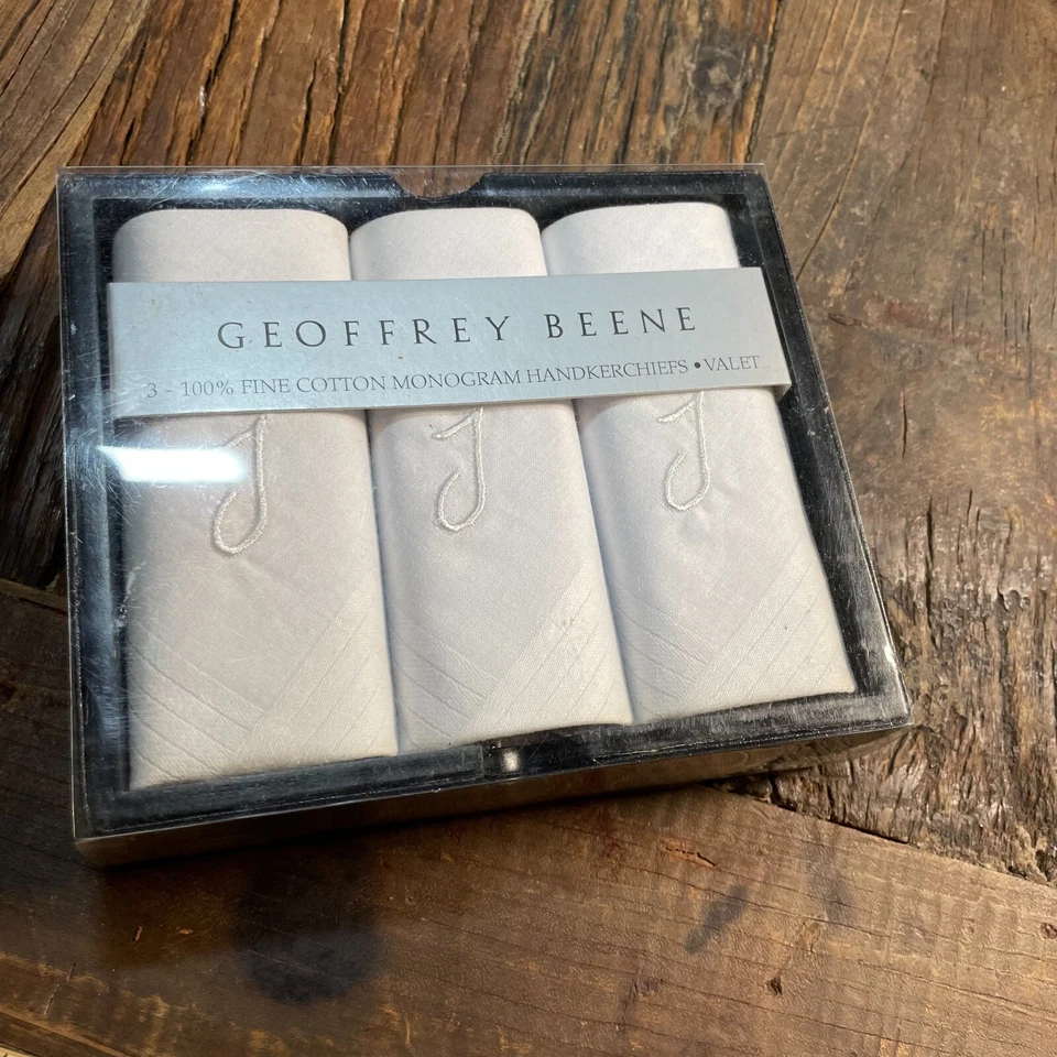Geoffrey Beene Hombre Monograma J Set de Regalo Pañuelos De Colección Años 80 3 Piezas NUEVO Foto 4 de 4