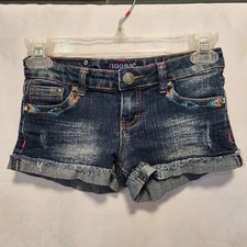 Vigoss Jean Shorts Youth Girls 10 Embroidered Pockets Rolled Cuff Dark Wash