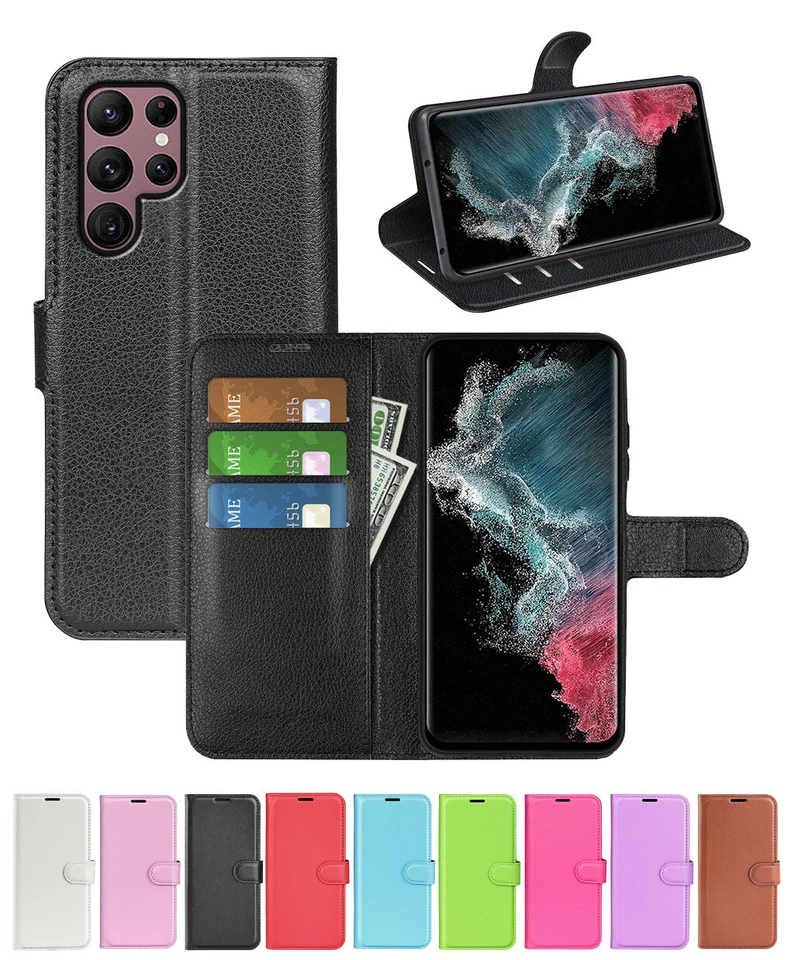 For Samsung Galaxy S23 S24 S25 Ultra Case Bling Flip Leather Wallet phone cover - Image 3 of 4