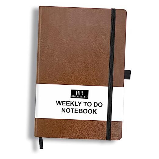 ICCO BELLO Undated Weekly Planne To Do Notebook | Faux Leathe Hardcover Brown
