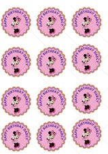 Personalised Disney Minnie Mouse Themed Pre Cut Edible Cupcake Toppers 12 x 2"