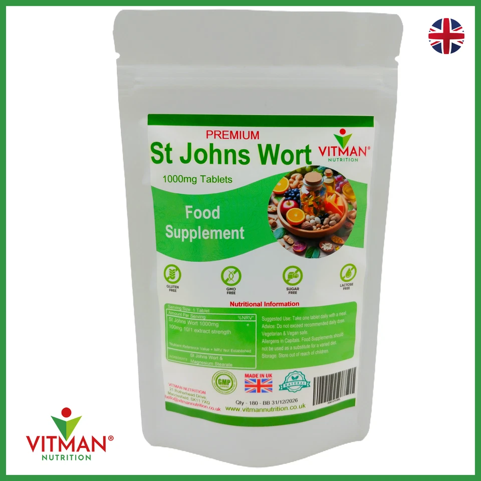 VITMAN NUTRITION St Johns Wort 1000 mg 120 Strong Tablets - Low Mood & Emotional Anxiety Support