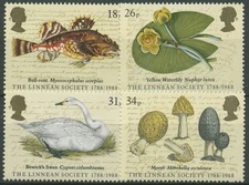 Great Britain 1988 200 Years Linnaeus Society Mushrooms Fish 1131/34 MNH