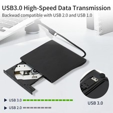 Slim External CD/DVD RW Drive USB 3.0 Writer Burner Player Black For Laptop PC