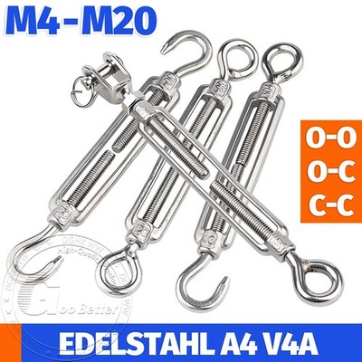 SPANNSCHLOSS Edelstahl Seilspanner Spannschraube Spanner für Drahtseil Haken Öse