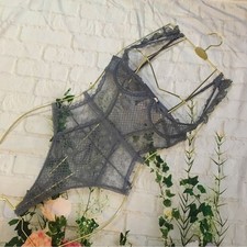 Victoria  s Secret 32C Gray thong teddy ruffle dainty lace lingerie New