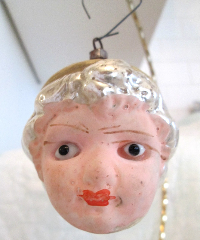 Antique Figural GIRL w GLASS EYES Germany Glass Christmas Ornament - 3"