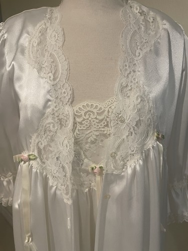 Vintage Christian Dior Night Gown & Robe, Lace Trimmed, Size Small , White