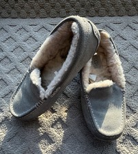 UGG ANSLEY Women  s Suede Moccasin Slippers 1106878 Light-Gray Size 7