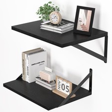 Black Deep Floating Shelves for Wall, 16W x 12D Wood Wall Shelves Set of 2, W...