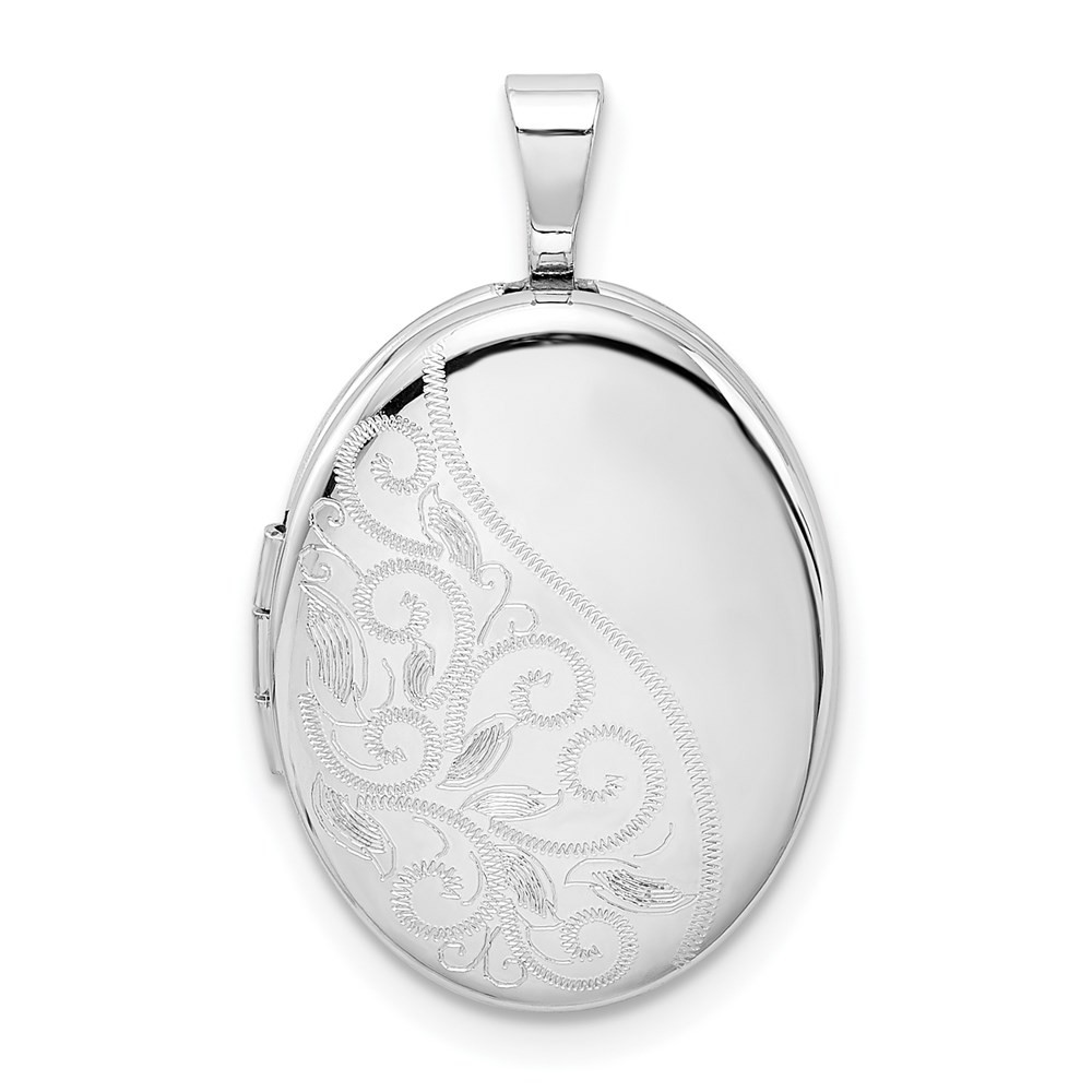 Sterling Silver Rhodium-plated Swirls 19mm Oval Locket Pendant 2.41gm L-24.8 mm