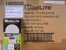 LOT of 50 single LED Light Bulbs Maxlite 11W 75W Soft White 2700K A19 Dimmable