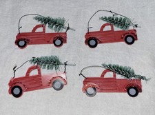 Christmas Ornaments Red Pick-Up Trucks Carrying Trees w Hanging Loops 4 Ct