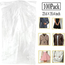 100 Pack Garment Bag Transparent Clothing Dust Cover Dustproof Hanging Clothes S
