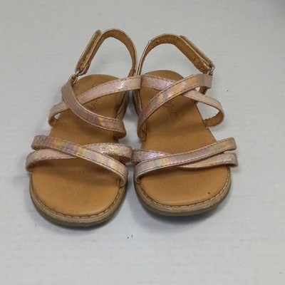 Cat & Jack Girls Pink Glitter Strappy Open Toe Hook & Loop Flat Sandals 9