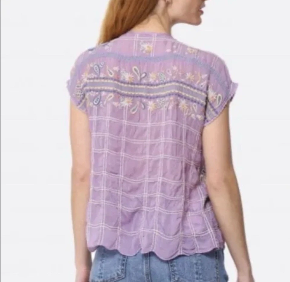 Blusa Johnny Was Paise M Lavanda Boho Bordada Floral Paisley Mariposa Foto 2 de 4
