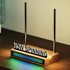 Vinyl Record Stand with RGB Sound-Control Lights, Wooden Acrylic Album Holder, D
