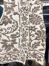 Vintage 90s Tapestry Vest Women M 100 Cotton Floral Damask Woven Wood Buttons